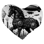 Steampunk Horse  Large 19  Premium Flano Heart Shape Cushions