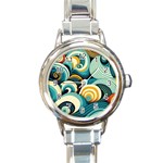 Wave Waves Ocean Sea Abstract Whimsical Round Italian Charm Watch