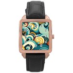 Wave Waves Ocean Sea Abstract Whimsical Rose Gold Leather Watch 