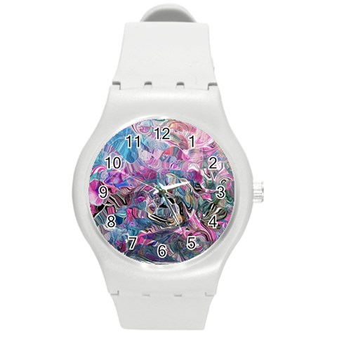 Pink Swirls Blend  Round Plastic Sport Watch (M) from UrbanLoad.com Front