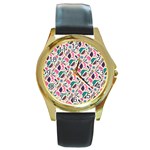 Multi Colour Pattern Round Gold Metal Watch