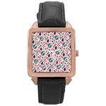 Multi Colour Pattern Rose Gold Leather Watch 