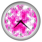 Pink Grunge Wall Clock (Silver)