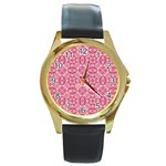 Pink and white background Round Gold Metal Watch