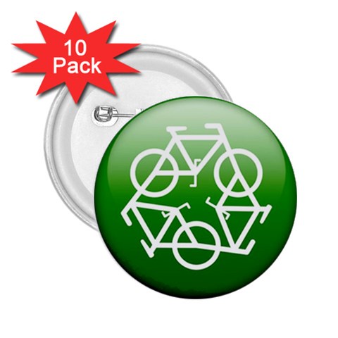 Green recycle symbol 2.25  Button (10 pack) from UrbanLoad.com Front