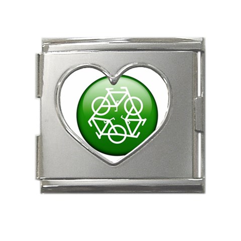Green recycle symbol Mega Link Heart Italian Charm (18mm) from UrbanLoad.com Front