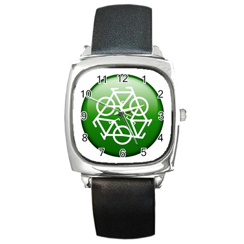 Green recycle symbol Square Metal Watch from UrbanLoad.com Front
