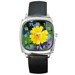 A Yellow Flower  Square Metal Watch