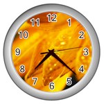 Wet Yellow Flowers 1   Wall Clock (Silver)