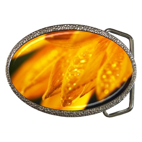 Wet Yellow Flowers 1   Belt Buckle from UrbanLoad.com Front
