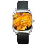 Wet Yellow Flowers 1   Square Metal Watch