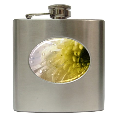 Water Drops on Flower 4  Hip Flask (6 oz) from UrbanLoad.com Front