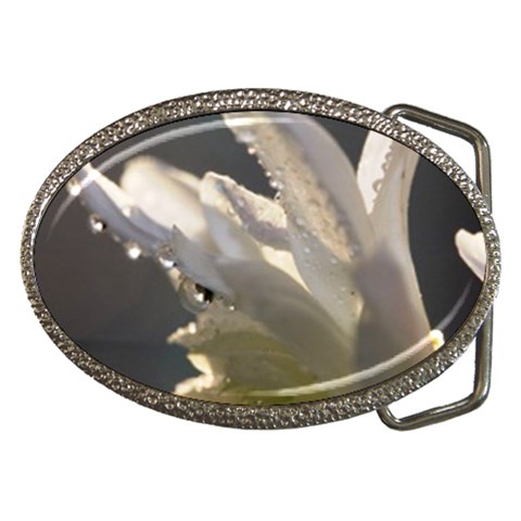 Water Drops on Flower 2  Belt Buckle from UrbanLoad.com Front