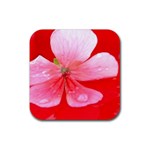 Water and Pink Flower  Rubber Coaster (Square)