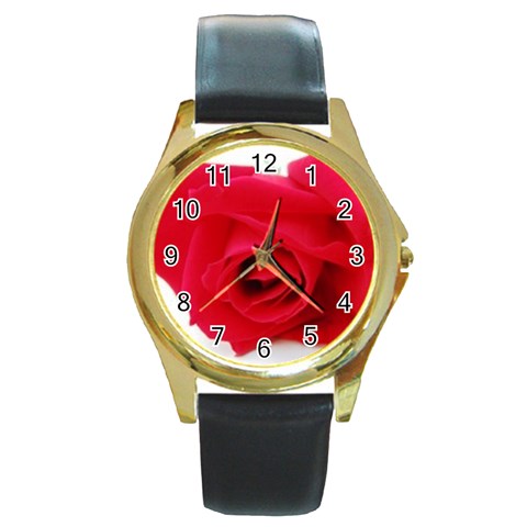 Very Red Rose  Round Gold Metal Watch from UrbanLoad.com Front