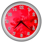 The Red Flower 5  Wall Clock (Silver)