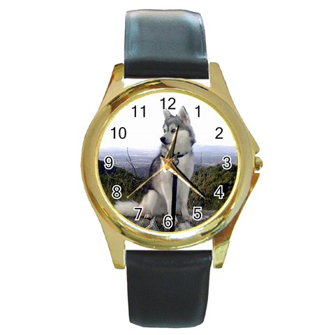 Alaskan Klee Kai Round Gold Metal Watch from UrbanLoad.com Front