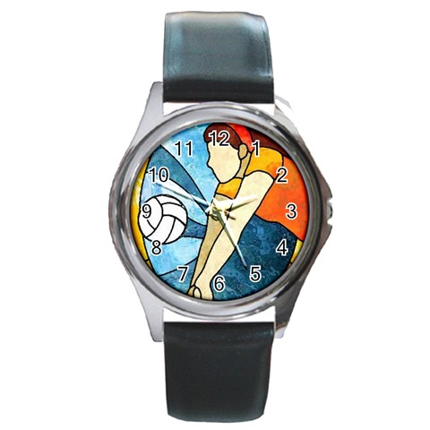 Volleyball Round Metal Watch from UrbanLoad.com Front