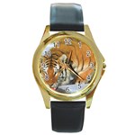 tiger_4 Round Gold Metal Watch