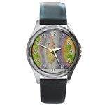 Standing leaves Watercolor 11 x 15 Round Metal Watch