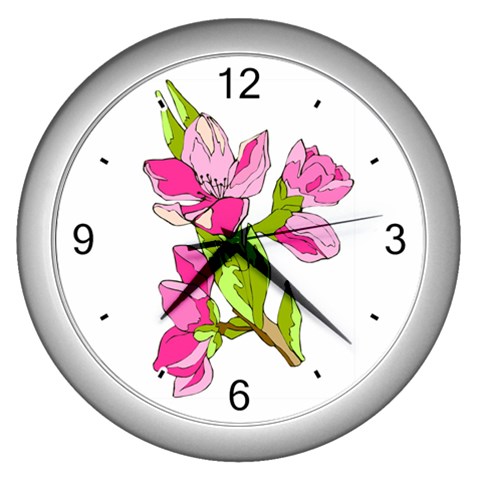 Pink Flowers Wall Clock (Silver) from UrbanLoad.com Front