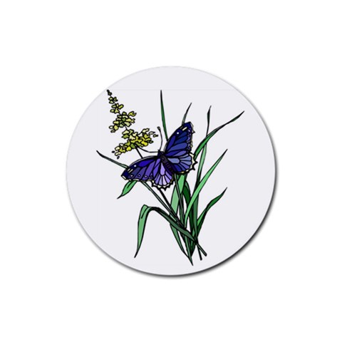 Flower and Blue Butterfly Rubber Round Coaster (4 pack) from UrbanLoad.com Front
