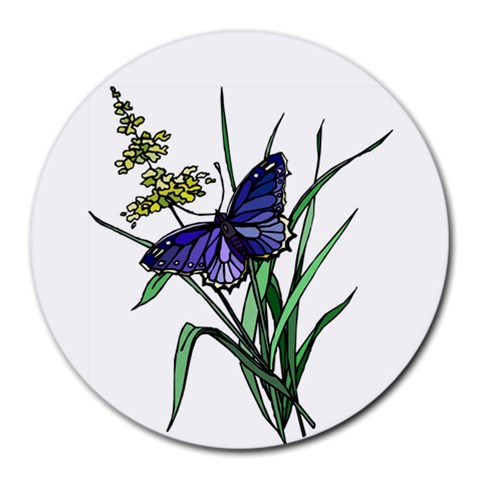 Flower and Blue Butterfly Round Mousepad from UrbanLoad.com Front