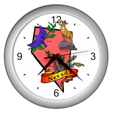 Nevada State Symbols Wall Clock (Silver) from UrbanLoad.com Front