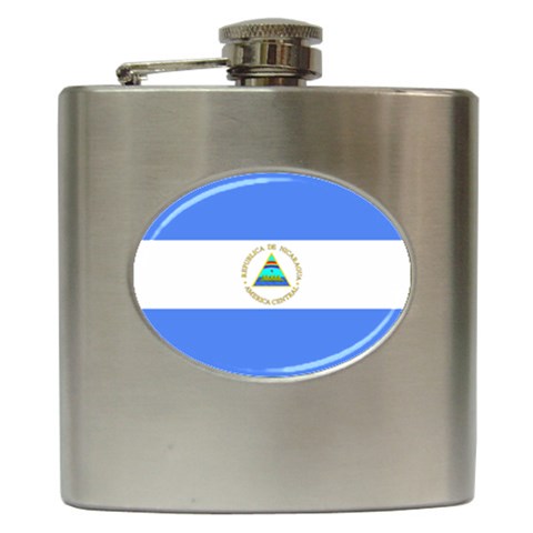 Flag of Nicaragua Stainless Steel Hip Flask 6 oz from UrbanLoad.com Front