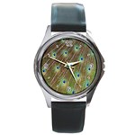 Peacock Feathers 2 Round Metal Watch