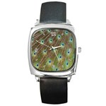 Peacock Feathers 2 Square Metal Watch