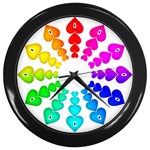 Colorful Hearts Around Wall Clock (Black)