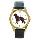 BW Chocolate Labrador Retriever Dog Gifts Round Gold Metal Watch