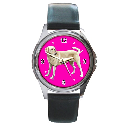 BP Yellow Labrador Retriever Dog Gifts Round Metal Watch from UrbanLoad.com Front
