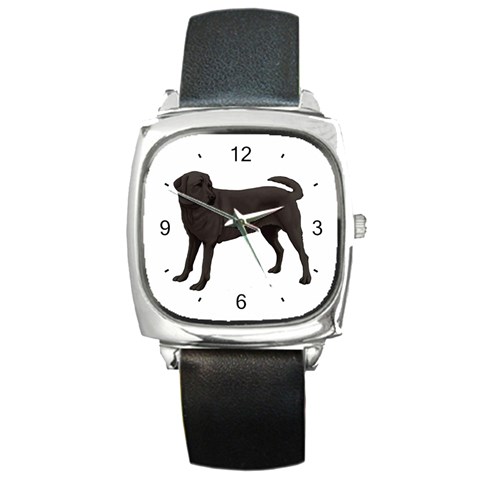 BW Black Labrador Retriever Dog Gifts Square Metal Watch from UrbanLoad.com Front