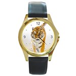 Tiger Round Gold Metal Watch