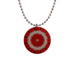 Red Flower 1  Button Necklace