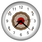 Red Center Doily Wall Clock (Silver)