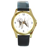 White Poodle Dog Gifts BW Round Gold Metal Watch