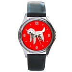 White Poodle Dog Gifts BR Round Metal Watch