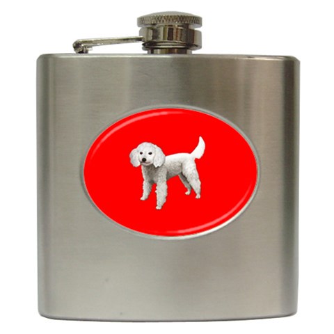White Poodle Dog Gifts BR Hip Flask (6 oz) from UrbanLoad.com Front
