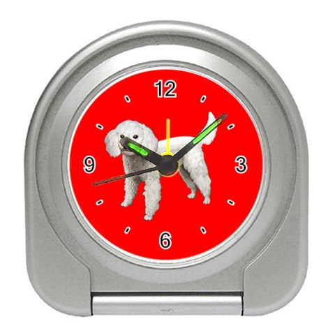 White Poodle Dog Gifts BR Travel Alarm Clock from UrbanLoad.com Front