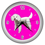 White Poodle Dog Gifts BP Wall Clock (Silver)
