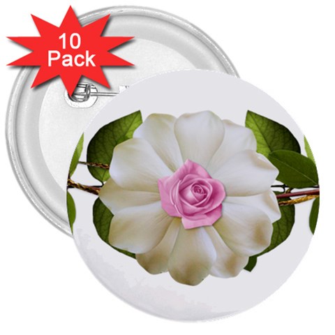 Love Flower 3  Button (10 pack) from UrbanLoad.com Front