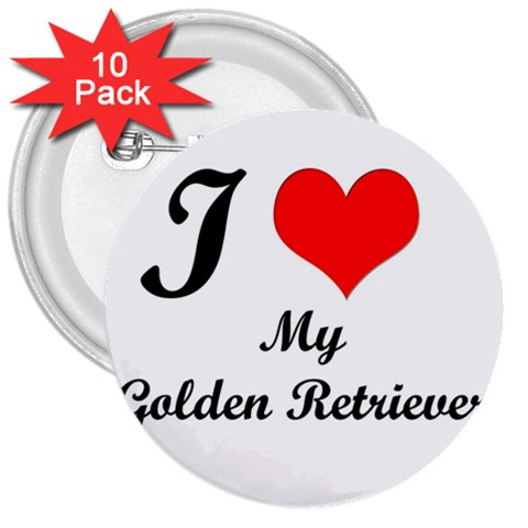 I Love Golden Retriever 3  Button (10 pack) from UrbanLoad.com Front