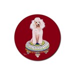 White Poodle on Tuffet Rubber Coaster (Round)