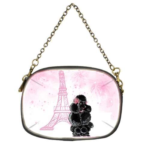 Black Poodle Eiffel Tower in Pink Chain Purse (One Side) from UrbanLoad.com Front