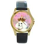 White Poodle Princess Round Gold Metal Watch