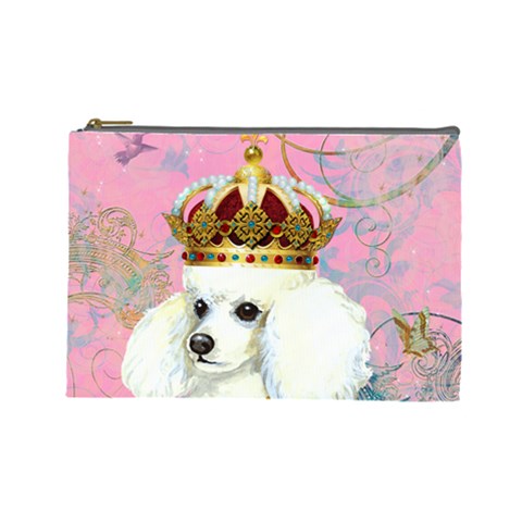 White Poodle Princess Cosmetic Bag (Large) from UrbanLoad.com Front