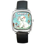 Whte Poodle Cakes Cupcake  Square Metal Watch